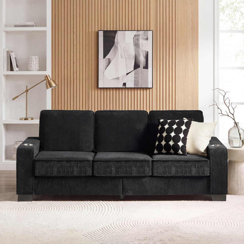 3 Seater Corduroy Sofa, Black