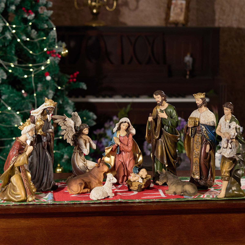Nativity Set 11 Pcs Christmas Indoor Scene Statue Figurines Jesus Manger Crib Gift Catholic Religious Decor