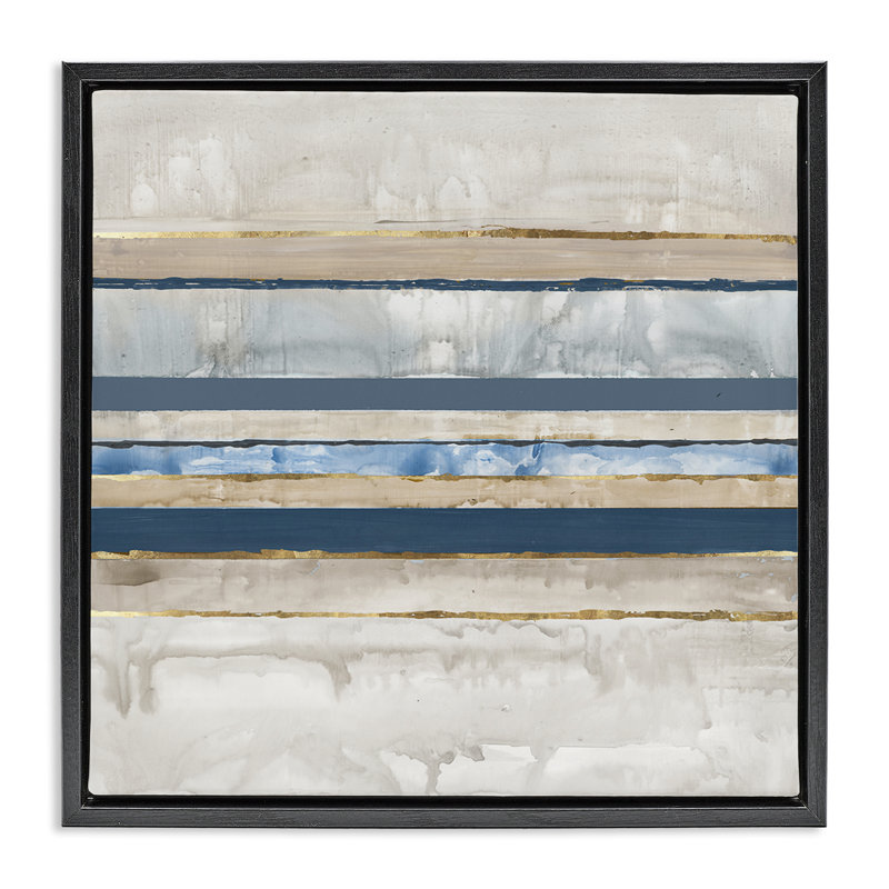 «Nautical Tone Stripes» par Lera, Cadre flottant noir de jais, H 18 po x l 18 po