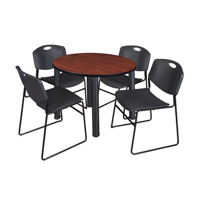 Kee Round Breakroom Table Top, 4 Zeng Stack Chairs