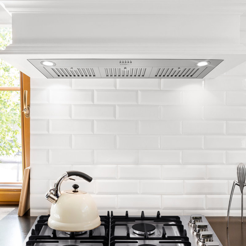 Cosmo 36 in. Lumin Collection Ducted Insert Range Hood, Button Controls, LED Lights, Permanent Filters, Stainless Steel