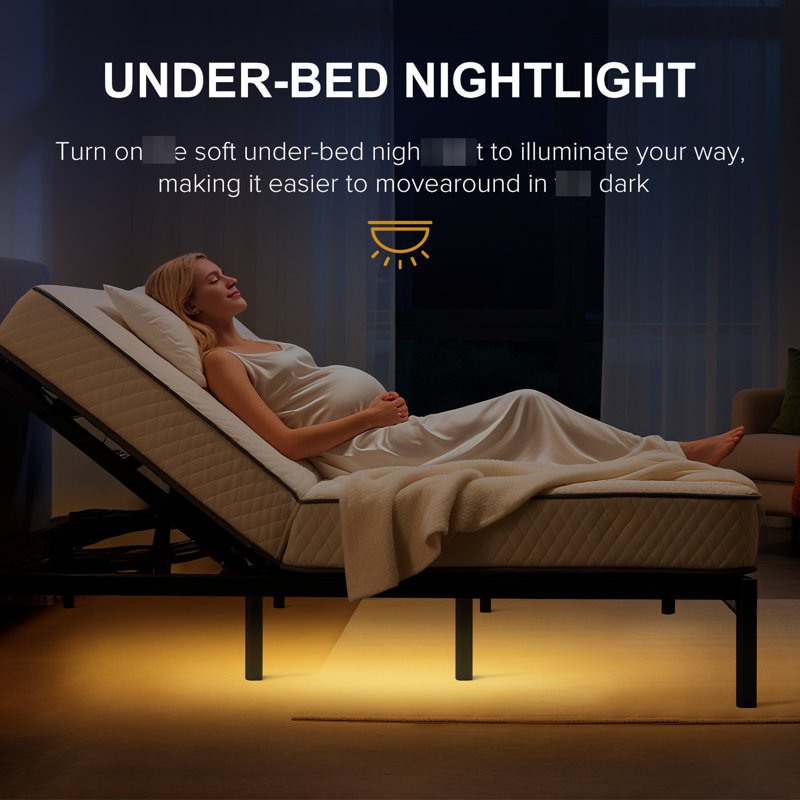 Adjustable Electric Bed Frame In Queen Size, Five Massage Modes To Target Specific Areas, Independent Head & Foot Massage, Under Night , Type-A And Type-C Charging, 4 Legs Size With Incline Features,