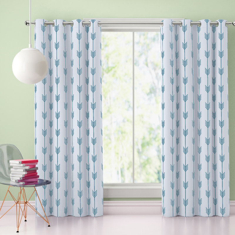 Clontarf Room Darkening Curtain Pair, Platinum White/Teal Blue, 52" W x 72" L