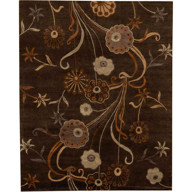 Floral Area Rug in Dark Brown/Yellow/Ivory