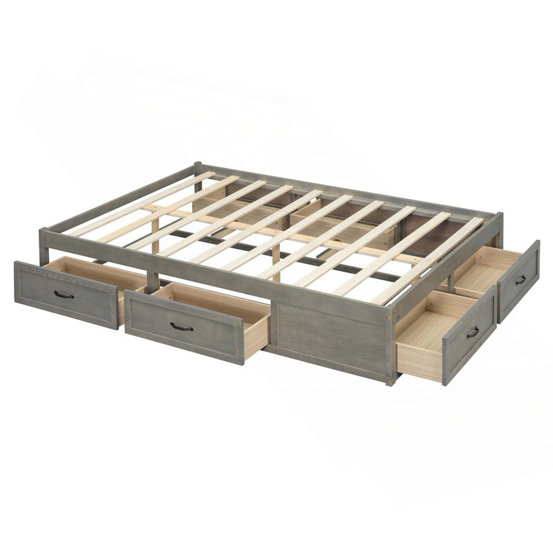 Lit plateforme avec rangement et 6 tiroirs de rangement, Gris antique, Lit double