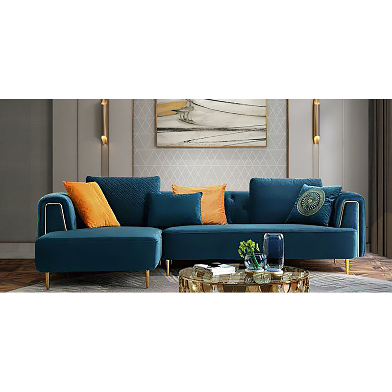 Stoltenberg Velvet L-Shaped Sectional, Left Hand Facing, Blue Velvet