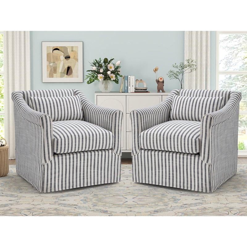 30" Wide Contemporary 360° Swivel Arm Accent Chair With Lumbar Pillow, Blue