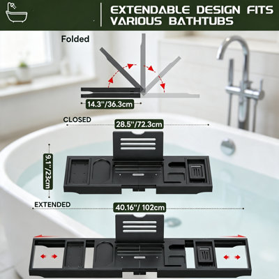 Plateau de baignoire noir en bambou