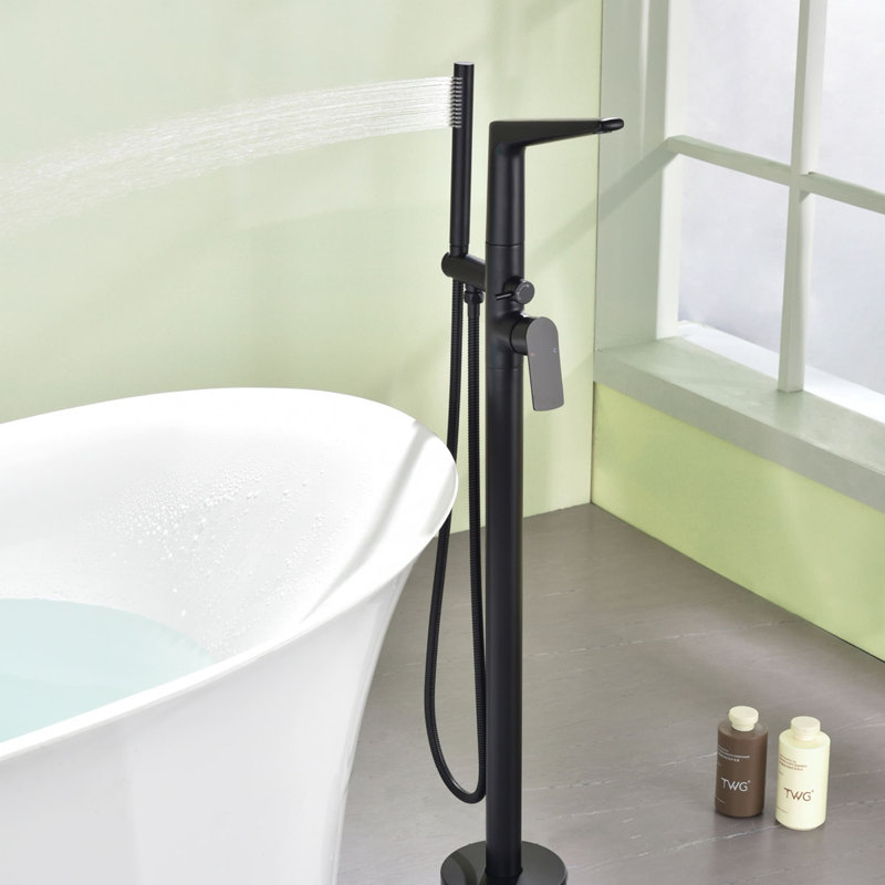 Single Hole Freestanding Tub Faucet With Handheld Shower Single Handle Floor Mount Bathtub Faucets Modern Brass Tub Fillers With Valve