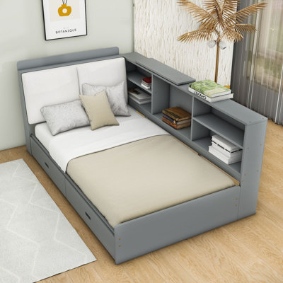 Johnnel Twin Wood Platform Bed with Shelves and Drawers