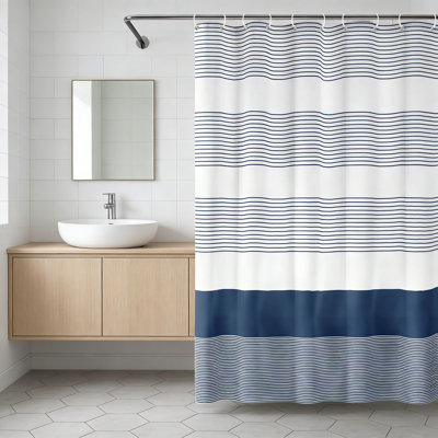 Rideau de douche avec pampilles, mélange de coton, rayures douces pour le décor de la salle de bain, 72 po x 72 po, lavable à la machine