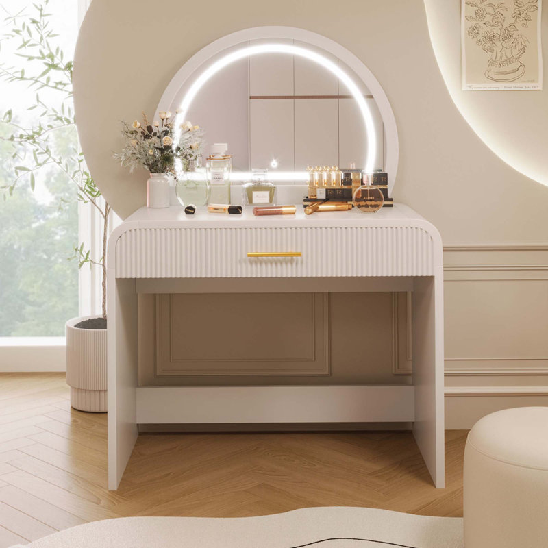 39" Makeup Vanity Table With Mirror Touch Screen Lighted Mirror, Dressing Table With Drawer For Bedroom