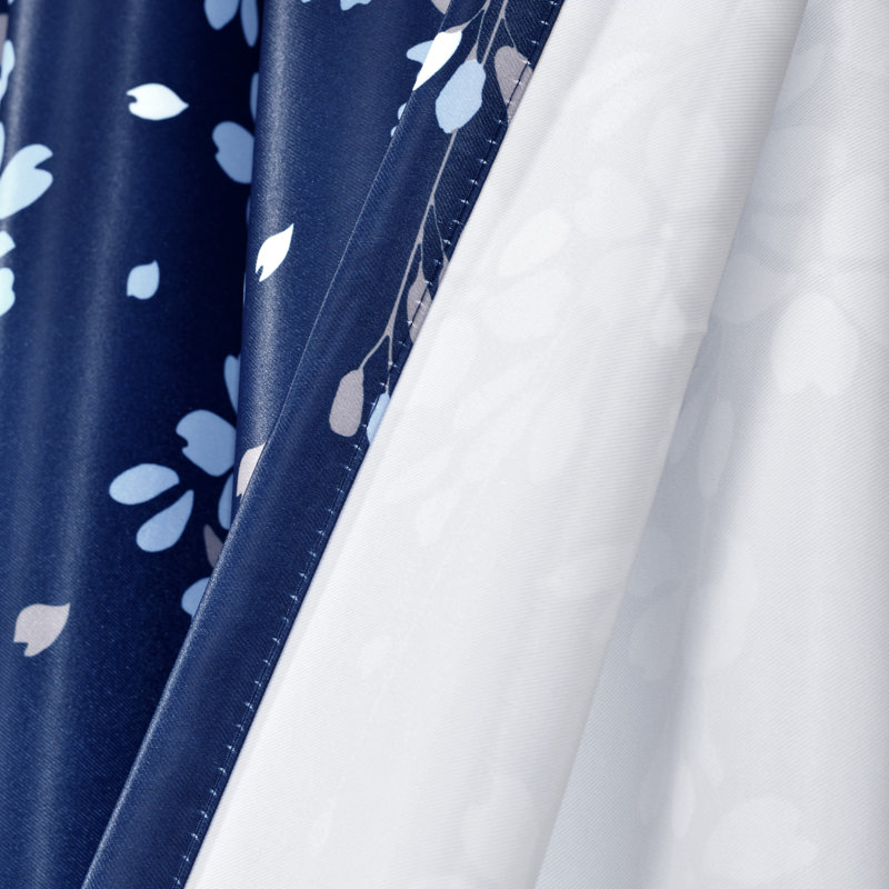 Weeping Flowers Room Darkening Pair, Navy, 52" W x 63" H