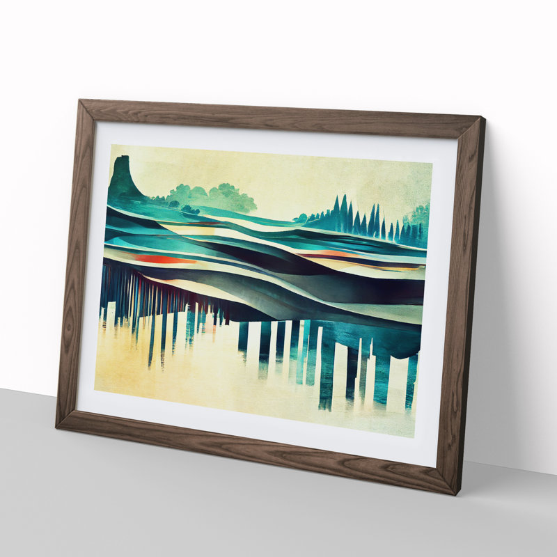 Bold Abstract River Vol.2 - Single Picture Frame Painting, 34cm H x 46cm W x 2cm D, Walnut Framed