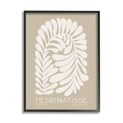 " Neutral Tones Botanical Leaf Pattern Matisse Text " by Ros Ruseva