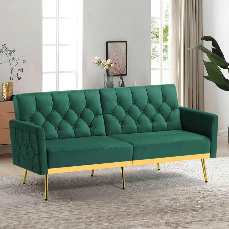 Zineta 67'' Velvet Sleeper Sofa, Green