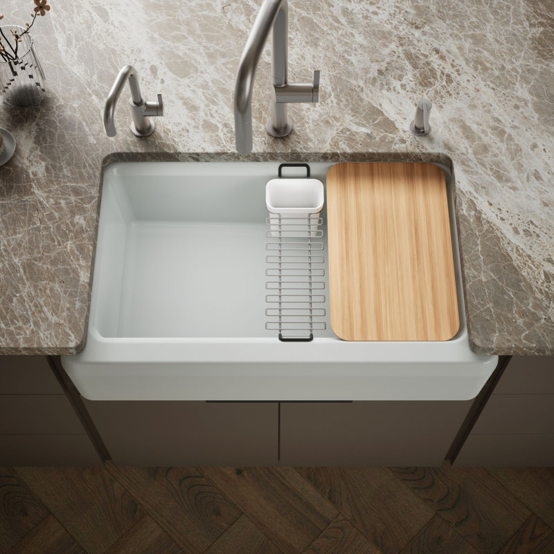 Riverby Undermount Single-Bowl Farmhouse Workstation Kitchen Sink With Tall Apron, Cashmere