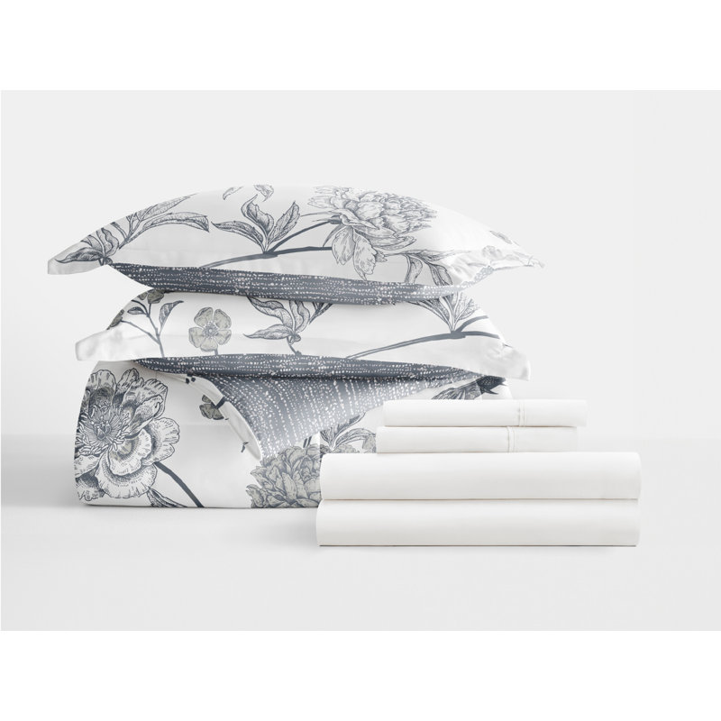 Full Blue Floral Microfiber Comforter and Sheet Set