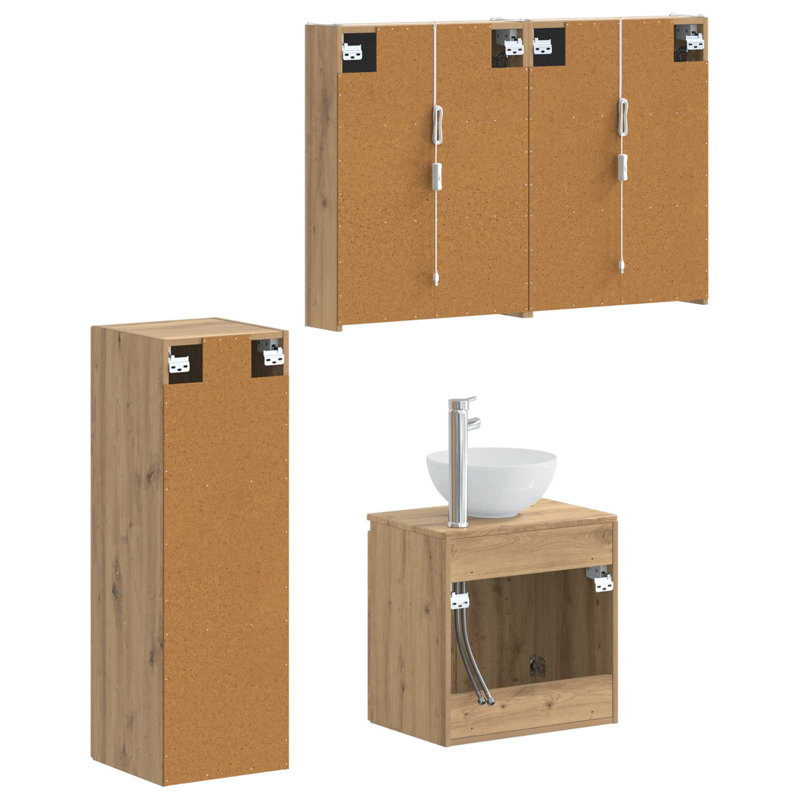 Vanity & Mirror Set, Light Medium Wood