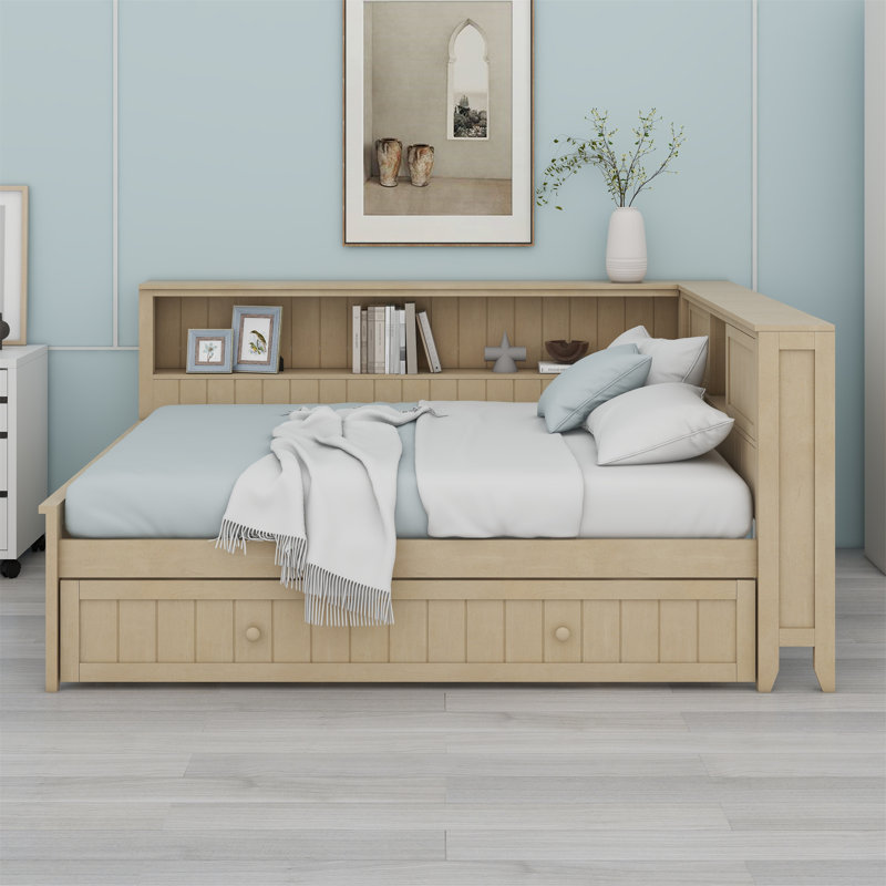 Wood Daybed With Storage Shelves And Trundle