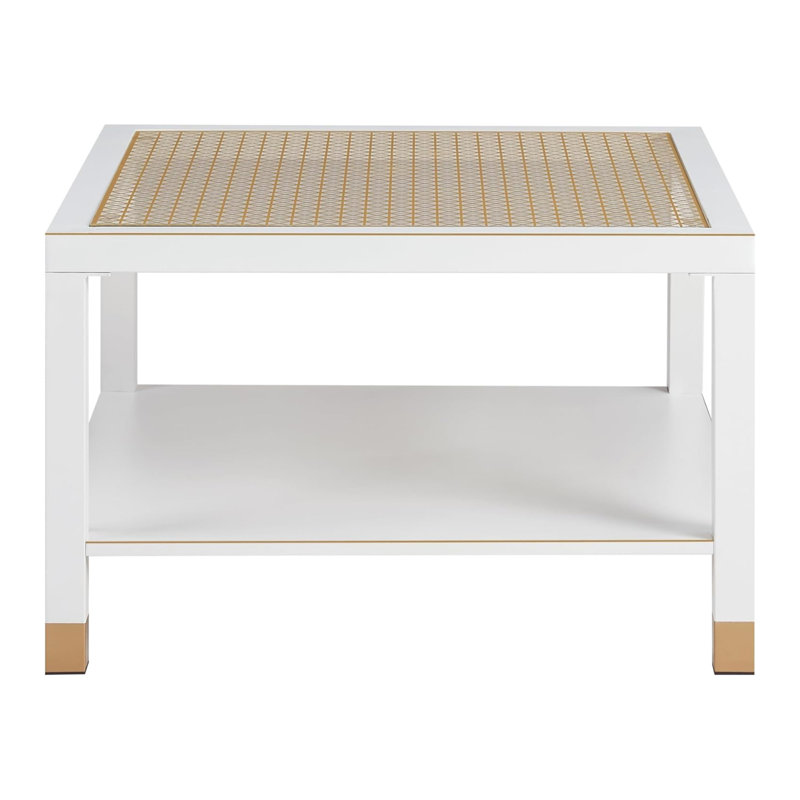 Table basse industrielle carrée - structure en acier 27,6 pouces avec plateau en verre trempé, Blanc