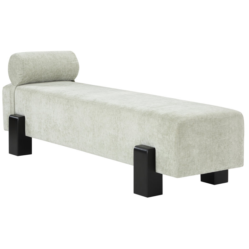 Edison Chenille Fabric Upholstered Bench, Mint Green Chenille Fabric / Black Finish