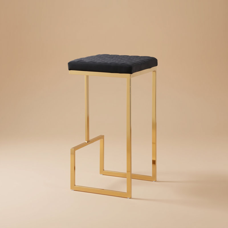 Tabouret de bar Eicholtz de style moderne du milieu du siècle avec pieds en métal doré, Velours noir