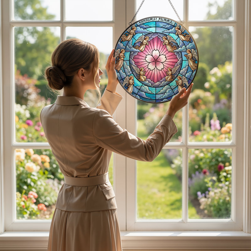 Panneau de vitrail 12 "H Angel Flower, H 12 po x l 12 po