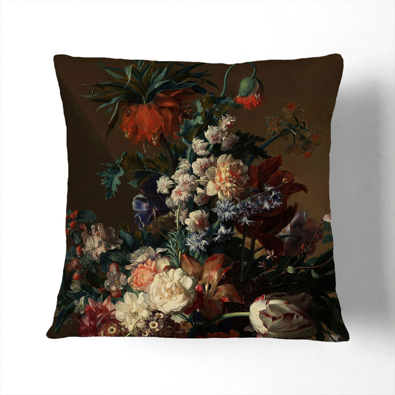 Floral Square Cushion, 40cm H x 40cm W x 15cm D, Black