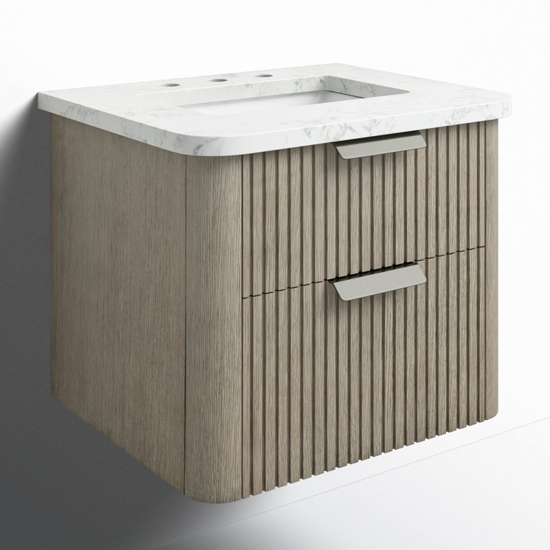 Ensemble de meuble-lavabo simple 24 po avec plateau en pierre d'ingénierie Liljan, Gris rétro / nickel brossé