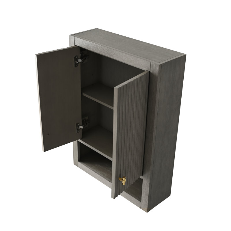 Wall Bathroom Shelves, Driftwood Gray, Brushed Gold