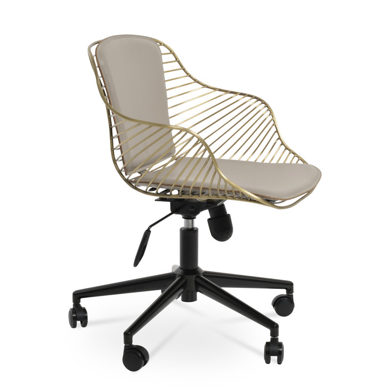 Zebra Task Chair, Brass, Bone Faux Leather