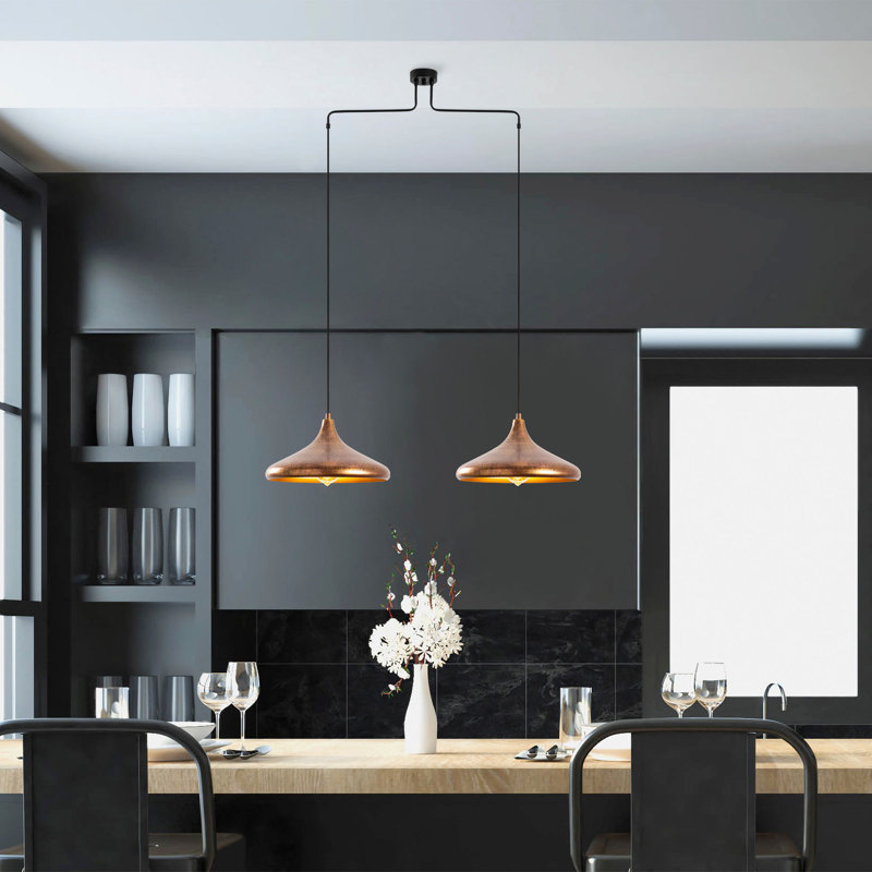Modern Patina Chandelier, 2-Light Fixture, 39.4 x 13.8 x 51.6 inches | Metal Body with Adjustable Height, IP20 Rated, 12-inch Base Plate, Elegant Scandinavian Design | Ideal for Dining Room & Living Spaces