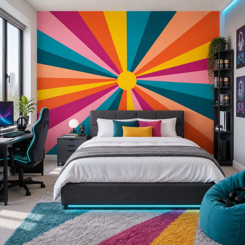 Papier peint Radial Sunburst, 120 po x 96 po, Non tissé