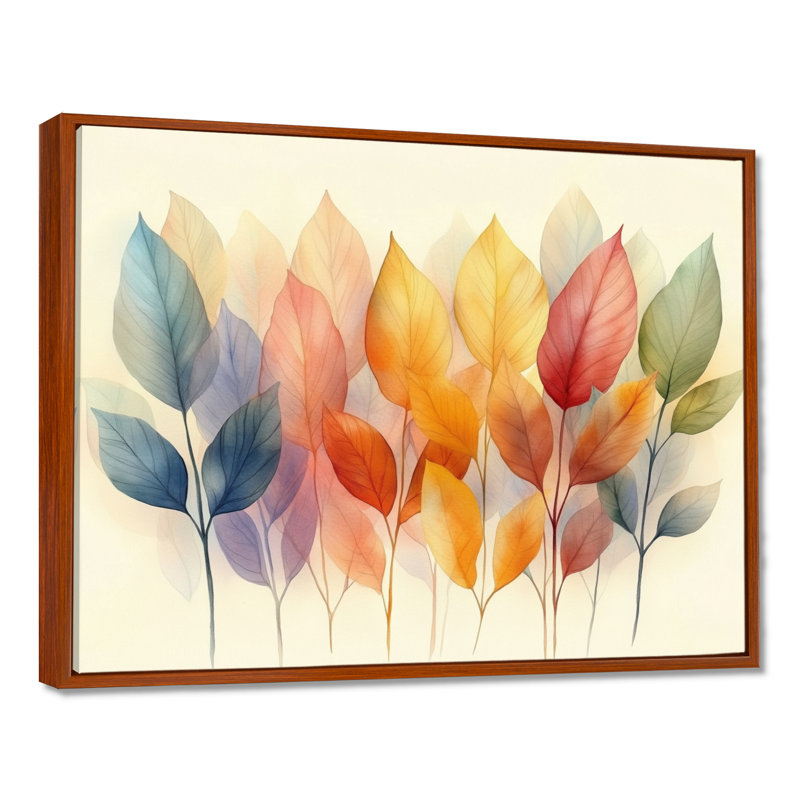 Feuille d'automne, art mural aquarelle, Deionte, H 12 po x l 20 po, Cadre flottant brun
