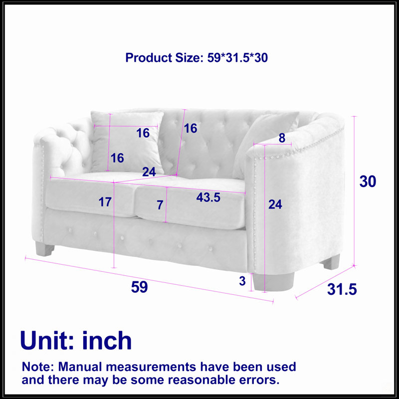 Canapé Chesterfield 59 po, Gris