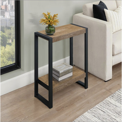 Table d'appoint, H 24 po, côté, bout, table de chevet, lampe, salon, chambre à coucher, stratifié aspect bois de manguier, métal, contemporain, moderne