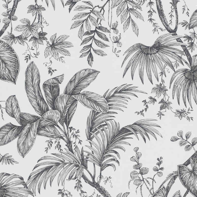 Olio Large Palm Leaves and Stems 33' L x 21" W Wallpaper Roll, White/Black