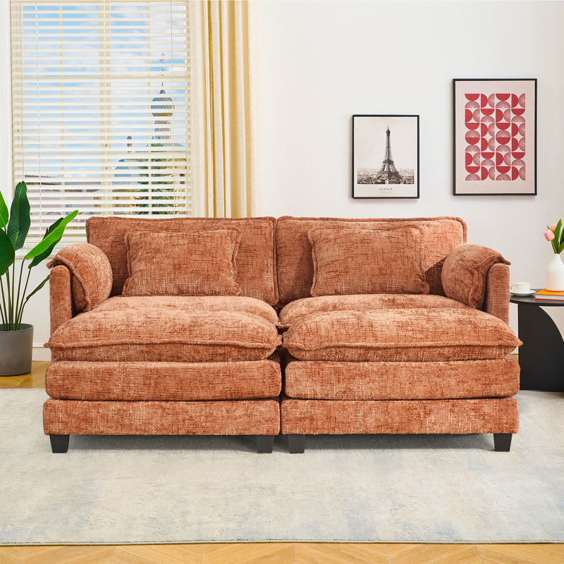 Canapé modulaire en chenille RAF LAF de 76,77 po Eugenijus, 2 repose-pieds, Chenille orange