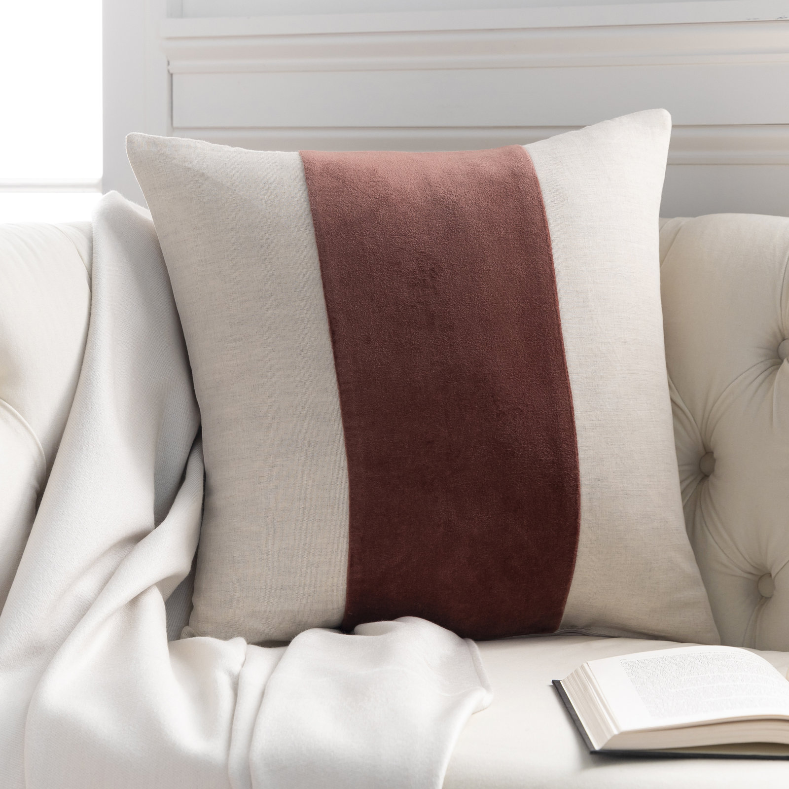 Kat Striped Cotton Throw Pillow, Navy/Ivory, 20" H x 20" W, Pillow Cover Only - No Insert