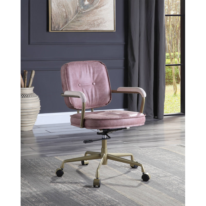Siecross Pink Top Grain Leather Office Chair, Pink