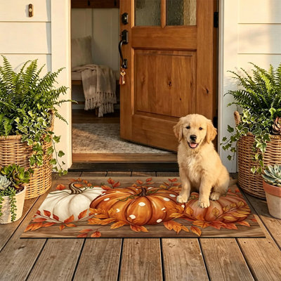  Non-Slip Indoor Outdoor Door Mat, 24"x36",Rustic Fall Pumpkin