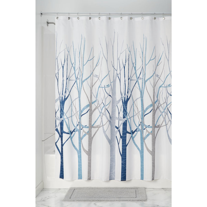Rideau de douche simple floral Woollard, Bleu / gris