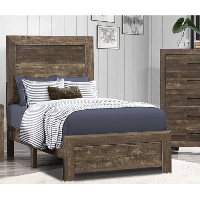 Lit simple rustique à finition brune - Taille de l'unité de bois et de meubles d'ingénierie avec finition élégante, tête de lit et rails
