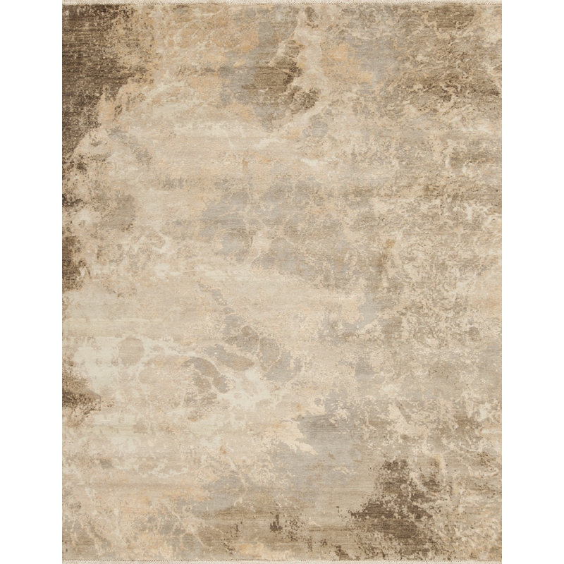 Artist Nouveau Hand Knotted Abstract Area Rug in Gray/Brown, Rectangle 8' x 10'