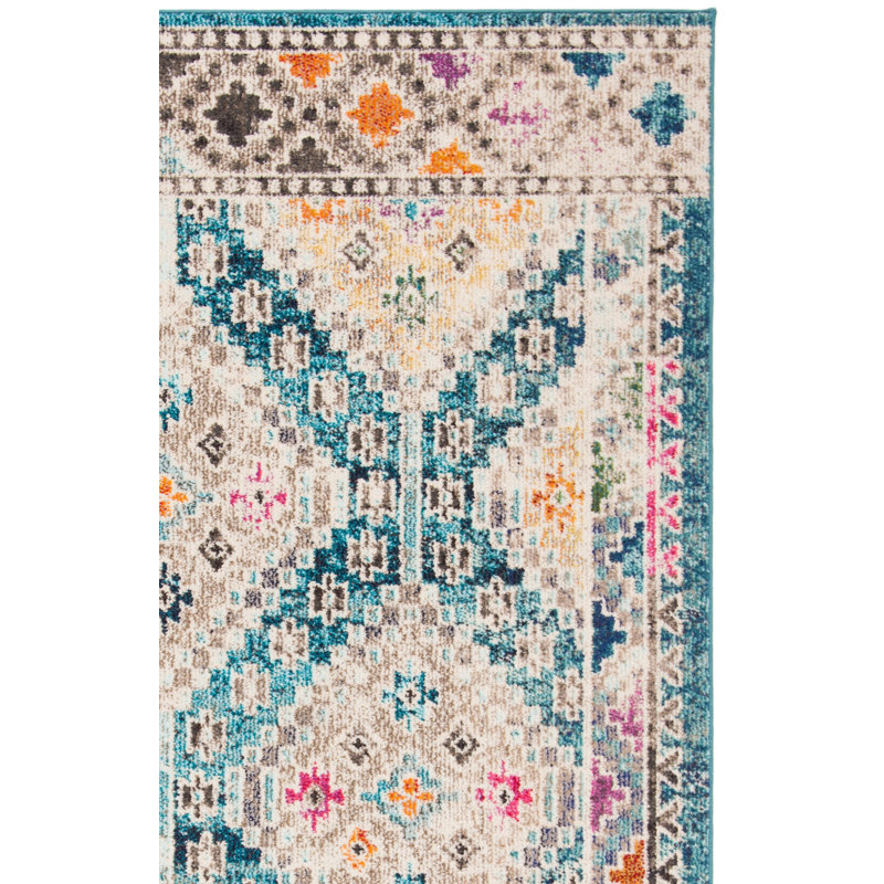 Felty Southwestern Dark Blue/Yellow/Beige Area Rug, Square 3'