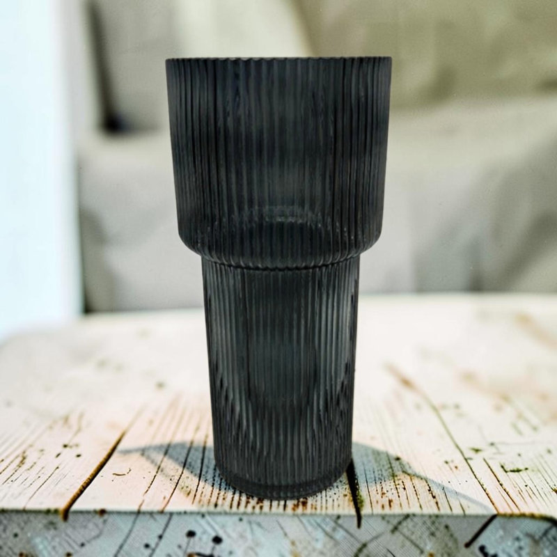Blue Tall Glass Ribbed Vase, Green