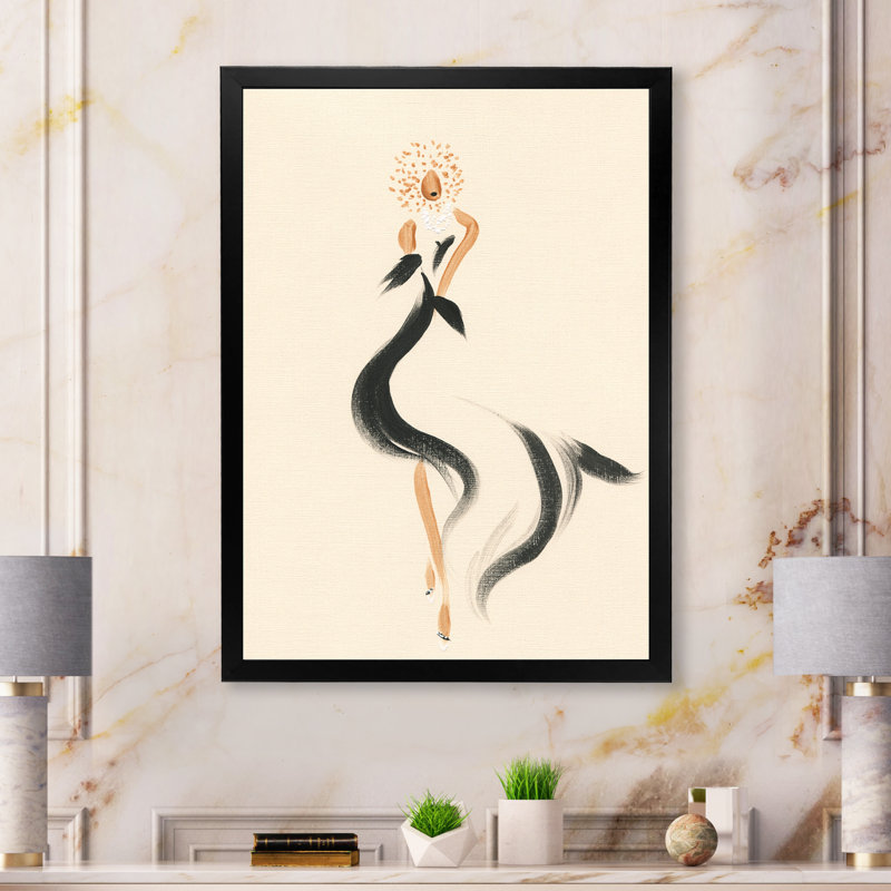 «Fashion Woman Line Art III» - décoration murale sur toile glamour, H 32 po x l 16 po x P 1 po, Cadre photo noir