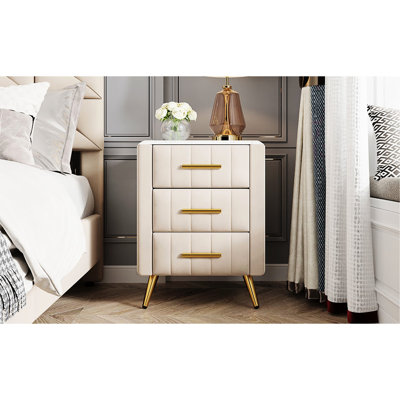 3 tables de chevet rembourrées avec pieds en métal - table de chevet aspect beige 3 tiroirs et caractéristiques Touch