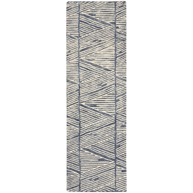 Beva Geometric Handmade White/Blue Area Rug, Runner 69 x 229cm